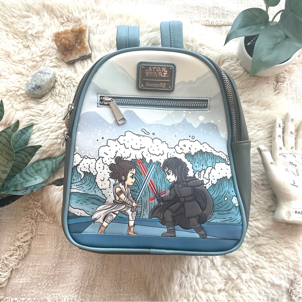 Loungefly Star Wars Kylo Ren and Rey Mixed Emotions Womens backpack and Wallet